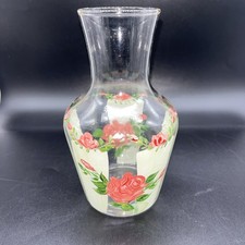 Handpainted Glass Vase Green & Pink Roses Florals Carafe Vessel picture