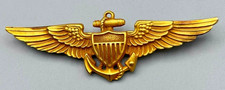 WWII 1/20 10K Gold Navy - USMC Aviator Pilot 2 3/4 Inch Wings Badge by H&H picture
