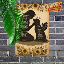 Angel Woman and Dog Silhouette Memorial Sign Sunflower Garden Metal Plaque picture