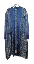 VTG China Art EMB Co Silk Embroidered Robe Kimono Jacket 52 Long Fringe Boho 70s picture