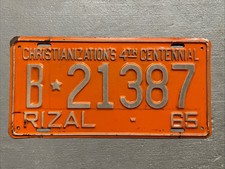 1965 PHILIPPINES RIZAL LICENSE PLATE CHRISTIANIZATIONS 4TH CENTENNIAL B-21387 picture