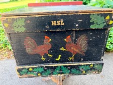 Vintage Folk Art Wooden Hinged Box Unique Hand-Painted Design on Each Side picture