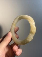 56.6mm Natural Mongolian Jade Bangle Sulpture / SheTeiCui Jade/Fine Hand-Carved picture