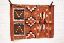Unique ATQ Navajo Rug Native American Indian Pictorial Textile Weaving 26x20 VTG picture