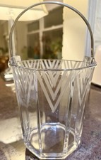 Vintage 1930’s Art Deco Etched Glass Ice Bucket W/ Silver Tone Handle Stunning picture