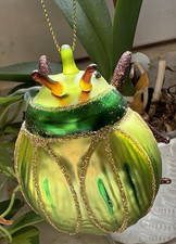 West Elm Hand Blown Glass Green Beetle Bug Christmas Ornament Retired NWT picture