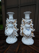 PAIR antique vieux paris porcelain girl figurine candle holders statue picture