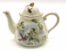 Vtg Peppertree Flowers & Birds Teapot Hummingbirds Fine Porcelain Gold Trim EUC picture