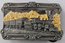 1984  Siskiyou Pewter Railroad Theme Belt Buckle W 24K Gold Leaf Added picture
