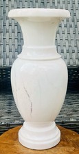 HUGE Vintage Italian White Carrara Marble Vase w Pink Hue Hand Crafted 15” Tall picture