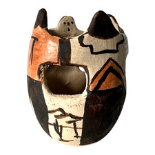 Vintage Native American Papago Hand Painted Pottery Effigy Pot (Signed) picture