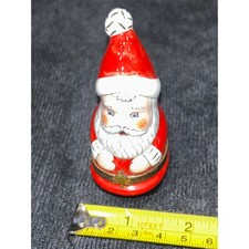 Limoges France Peint Main Santa Claus Porcelain Trinket Box Christmas Tree Clasp picture