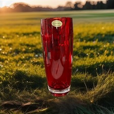 Red Crystal Teleflora Heavy 24% Lead Bohemian Crystal Vase From Czech Republic picture