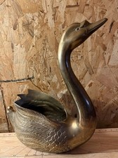 Vintage MCM Solid Brass Large Swan Planter Sculpture Patina 19”L x 13”H x 7.5”W picture
