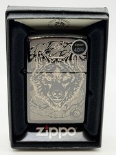 Wolf Anne Stokes 49443 Engraved High Polish Black Ice 2021 Zippo Lighter New picture