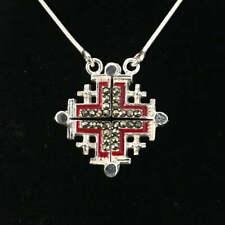 Two-Way Dark Red Magnetic Jerusalem Cross Necklace with Gemstones picture