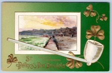 1907-10's ST PATRICK'S DAY SOUVENIR PIPE SHAMROCKS TRAMORE CO WATERFORD POSTCARD picture