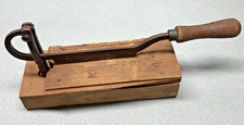 Antique Primitive TOBACCO CUTTER Chopper Wooden Base Rustic food chop blacksmith picture