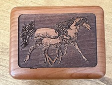 Vintage Wooden Horses Trinket Box  Western Equestrian picture