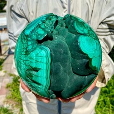 18.38LB Rare Natural Malachite quartz hand Carved sphere Crystal Healing picture