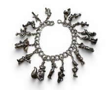 Vintage Disney Silver Tone Charm Bracelet Mickey Scrooge Cheshire Dumbo Duck picture