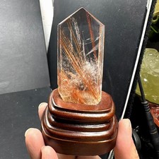 140g Natural Rutilated Quartz Obelisk Cystal Tower Point Reiki Decor+Stand picture