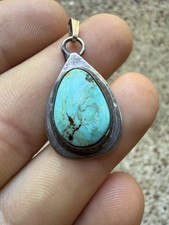Authentic Navajo Signed Sterling Silver Turquoise Southwestern Pendant SIGNED picture