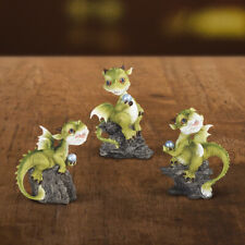 3-Piece Lovely Little Green Dragon in Different Poses on Rock 4.75