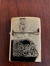 Zippo 1996 Vintage Western Camel Lighter 2-Sided Etched 22K Gold Plated picture