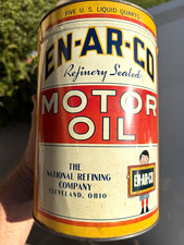 EN-AR-CO Vintage Motor Oil Advertising Can 5 U.S. Quarts Gas & Oil picture