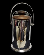 Vintage Manning-Bowman Art Deco Chrome Ice Bucket  Walnut Lid Rare Double Handle picture