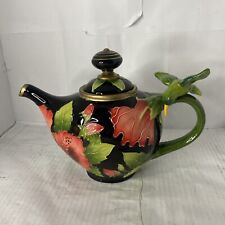 Vintage Blue Sky Red Hibiscus And Hummingbird Teapot Black Color As Pictures picture
