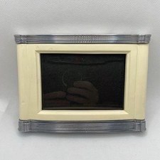 Vintage Art Deco 5X7 Fetco Picture Frame 1930s Chrome Ribbed Cream Black Glass picture