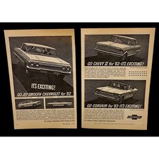 1963 Chevrolet Cars Vtg 2 Page Print Ad 1960s Chevy II Corvair Impala Bel Air picture
