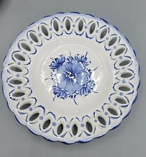 Vintage Vestal Alcobaca Blue and White Reticulated Slotted Plate Portugal #1049 picture