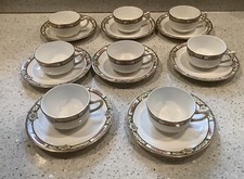 Set Of 8 Flat Cup & Saucer Sets, HOMER LAUGHLIN “Rose & Lattice (Empress)” Rare picture