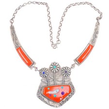 Darryl Dean Begay Navajo Tufa Cast sterling silver-Coral/Opal/turquoise necklace picture