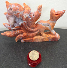Druzy Cotton Candy Agate 9 Tail Fox Carving picture