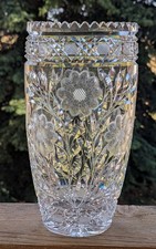 Vtg. Bohemian Heavy Crystal Vase Diamond & Floral Pattern 11