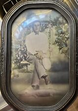 Vtg 1950’s Oval Convex Glass Barbola Deco Frame Gentleman On Swing Portrait picture