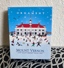 Mount Vernon 1997 East Front Oval Metal Christmas Ornament Gold Tone w/ Box picture