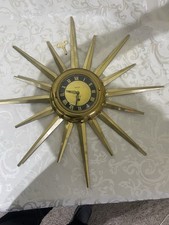 Authentic Mid Century United Brass Tone Starburst Sunburst 8 Day Clock Working picture