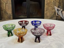 Vintage Colored Crystal Compote Sherbet  Ice Cream Dessert. Set Of 6. SEE CHIP picture