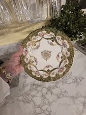 Antique Limoges Plate Green and Gold Gilt Scalloped Floral Cir 1896-1914 France picture
