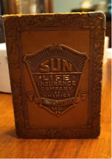 Antique Leather-bound Book Steel Bank Sun Life Insurance Co 1930 picture