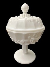 Vintage Westmoreland Milk Glass Trinket Candy Covered Pedestal Dish 1960s 7” picture