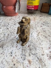 Antique Brass 19th Century Dog Match Safe w/ Glass Eyes - Great Condition picture