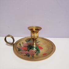 Brass Cloisonne Single Standard Candle Holder w/handle Wedding Country Home... picture