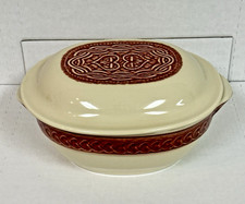 LONGABERGER CERAMIC 2QT CASSEROLE WITH ORIGINAL LID IVORY & PAPRIKA RED ACCENTS picture