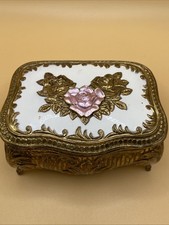 Vintage Japan Floral Medallion Minature Jewelry Box Red Lining picture